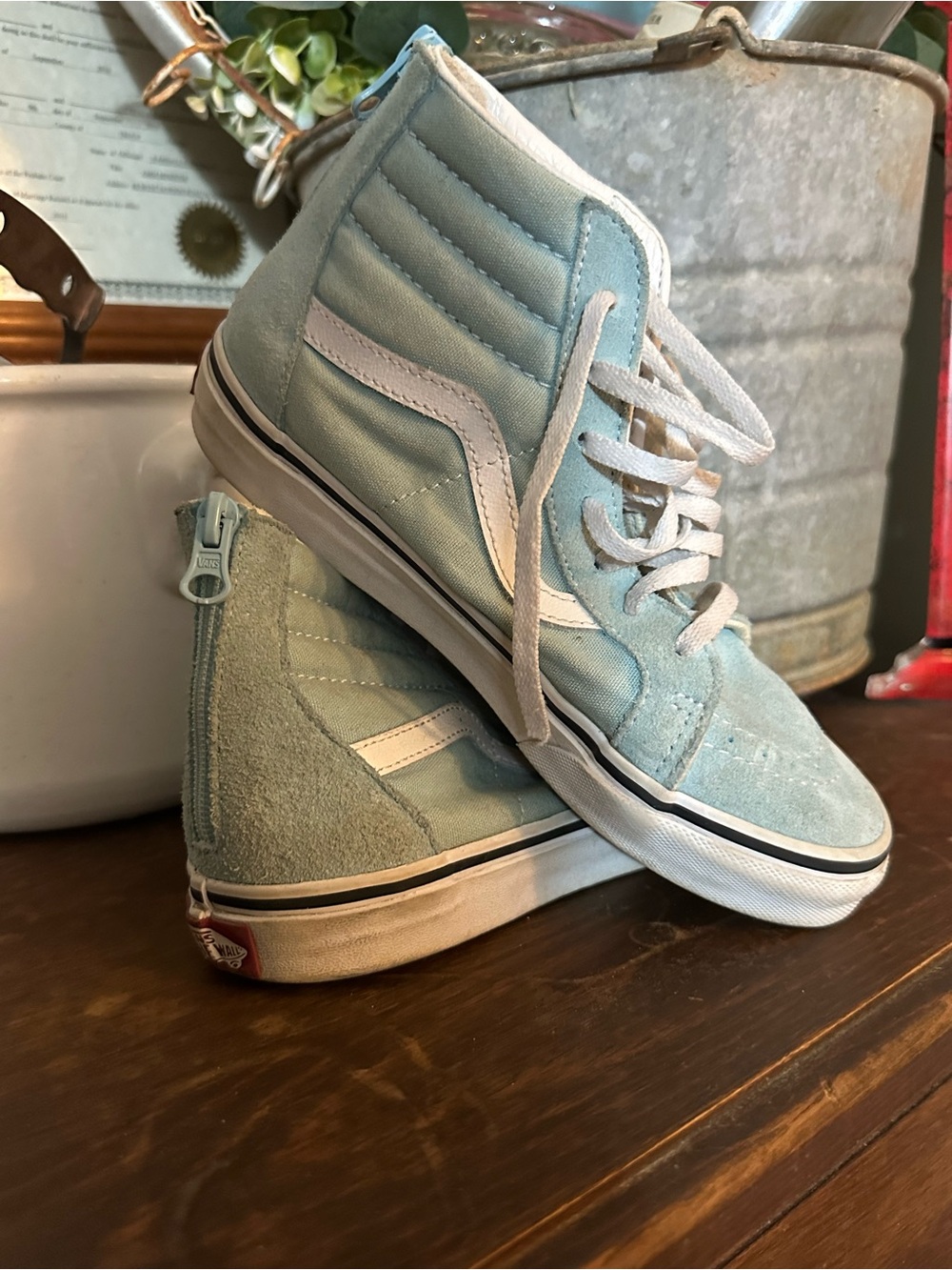Vans Kids High-Top Sneakers in Light Blue and White